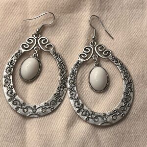 Vintage Silver and White Teardrop Earrings